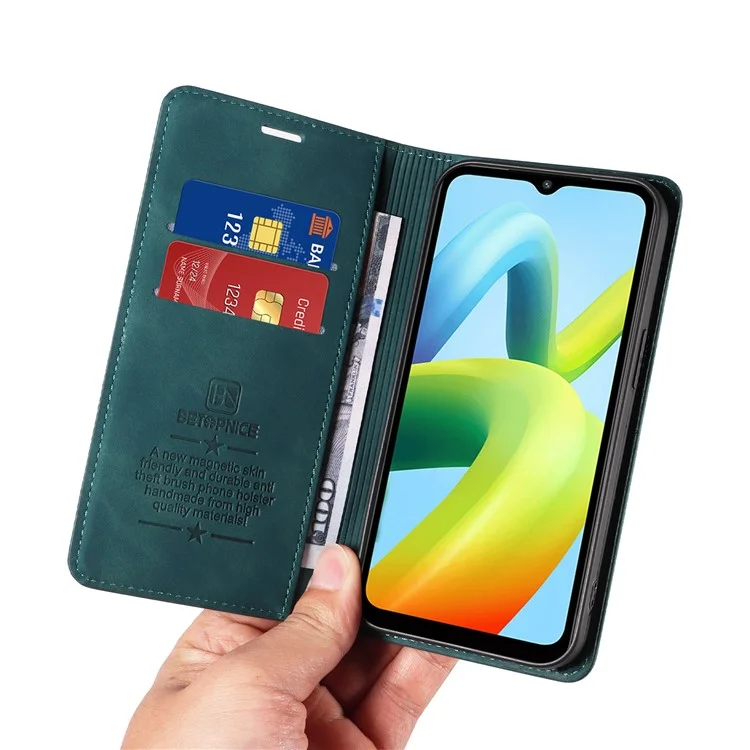 BETOPNICE 003 Para Xiaomi Redmi A1+ 4G / A2+ 4G / Poco C50 4G / Poco C51 4G Carteira de Telefone de Couro com Bloqueio RFID (com Orifício para Impressão Digital) - Verde