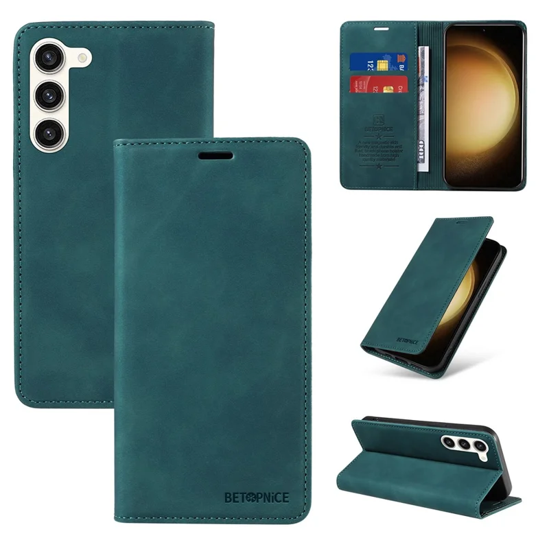 Étui téléphonique BETOPNICE 003 pour Samsung Galaxy S23 RFID Blocking Wallet Leather Stand Shockproof Case - Vert
