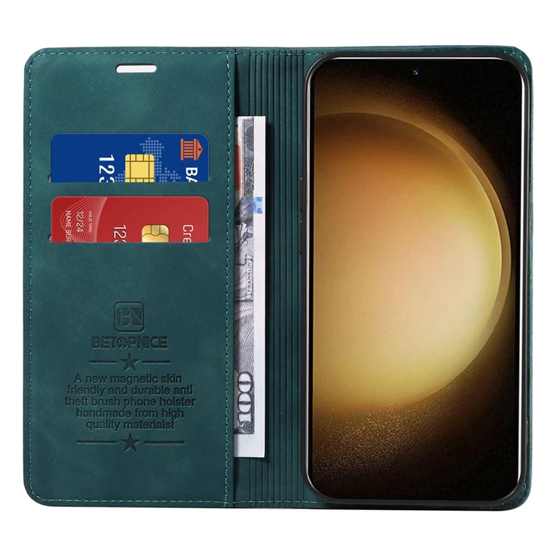 Étui téléphonique BETOPNICE 003 pour Samsung Galaxy S23 RFID Blocking Wallet Leather Stand Shockproof Case - Vert