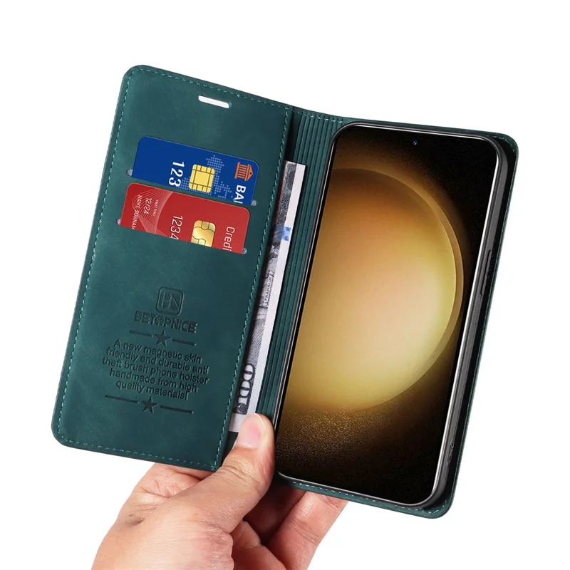 Étui téléphonique BETOPNICE 003 pour Samsung Galaxy S23 RFID Blocking Wallet Leather Stand Shockproof Case - Vert