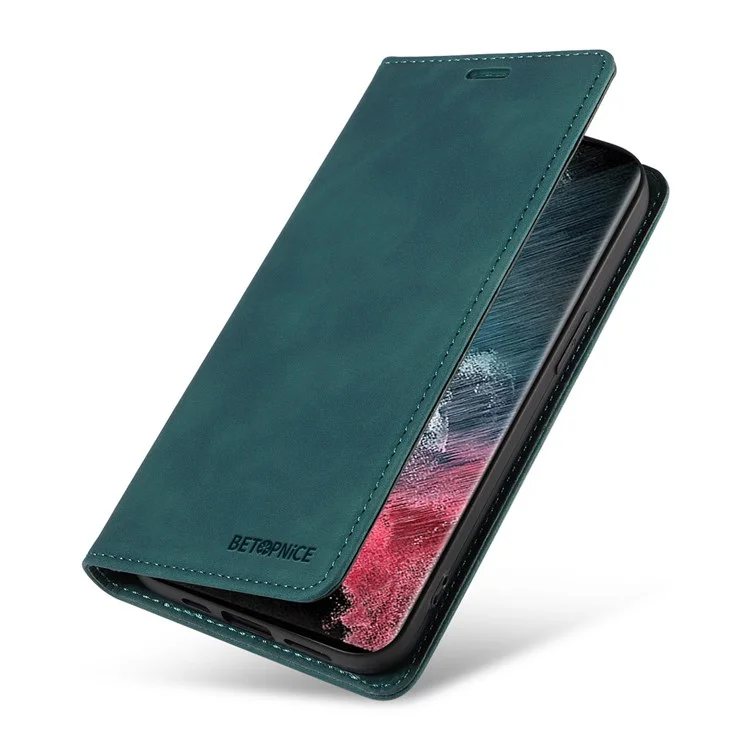 BETOPNICE 003 для Samsung Galaxy S22 Ultra 5G RFID Blocking Bump Proof Phone Wallet Leather Stand Case - Зеленый