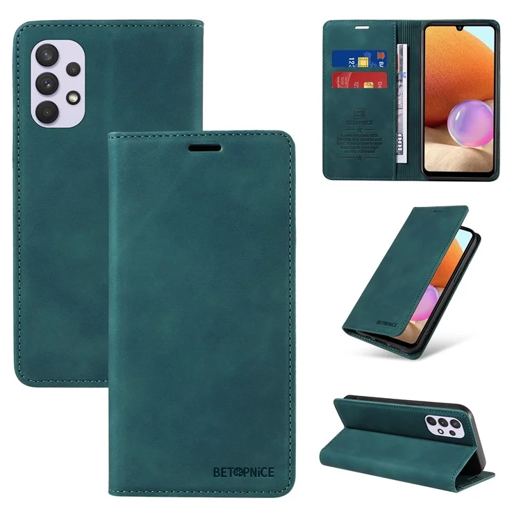 BETOPNICE 003 Brieftaschencover für Samsung Galaxy A32 5G / M32 5G RFID-blockierender Lederhalter - Grün