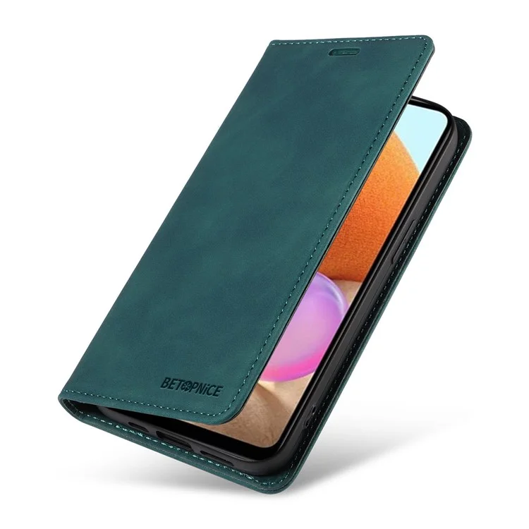 Capa de telefone BETOPNICE 003 para Samsung Galaxy A32 4G (versão da UE) Carteira de bloqueio RFID Caso de pé de couro - Verde