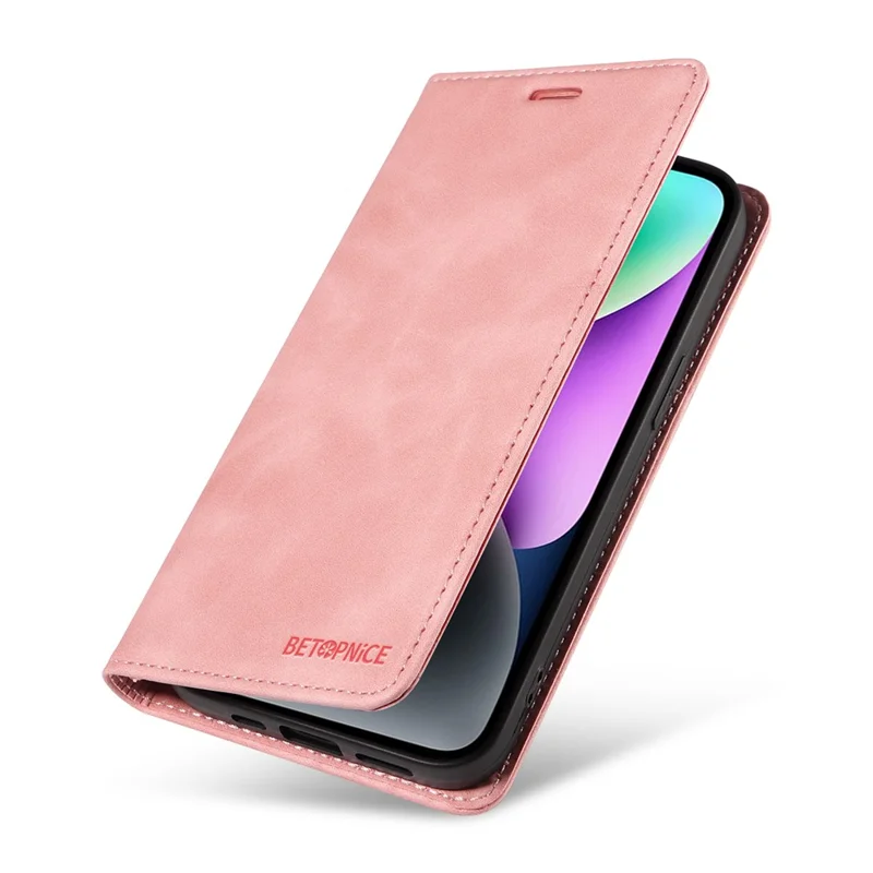 BETOPNICE 003 Para iPhone 13 mini 5.4 polegadas Capa de Telefone Celular RFID Blocking Wallet Leather Stand Case - Rosa