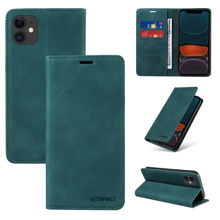 BETOPNICE 003 For iPhone 12 / 12 Pro 6.1 inch Cell Phone Cover Wallet Leather Stand RFID Blocking Case - Green