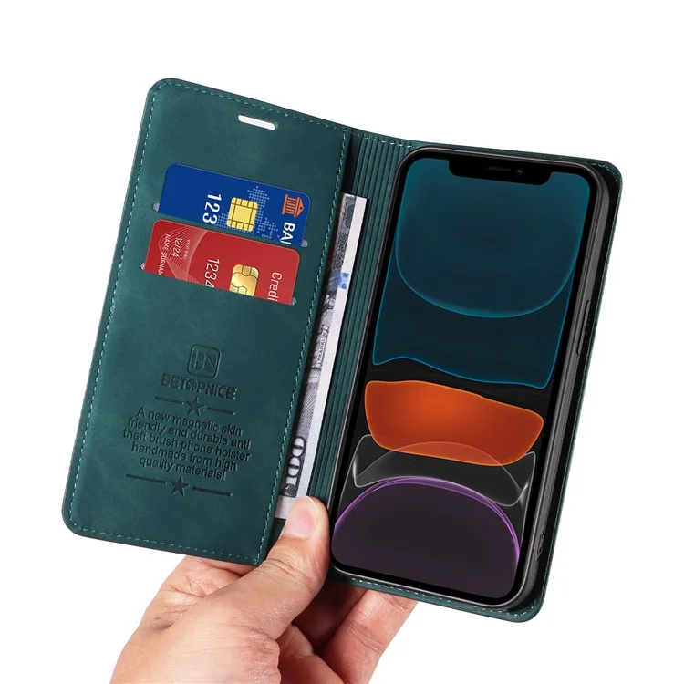 BETOPNICE 003 For iPhone 12 / 12 Pro 6.1 inch Cell Phone Cover Wallet Leather Stand RFID Blocking Case - Green