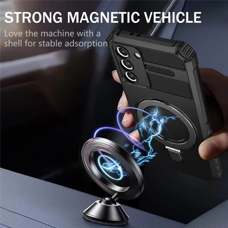 For Samsung Galaxy S21+ 5G Magnetic Metal Ring Cell Phone Case PC+TPU Phone Shell Kickstand Cover - Black