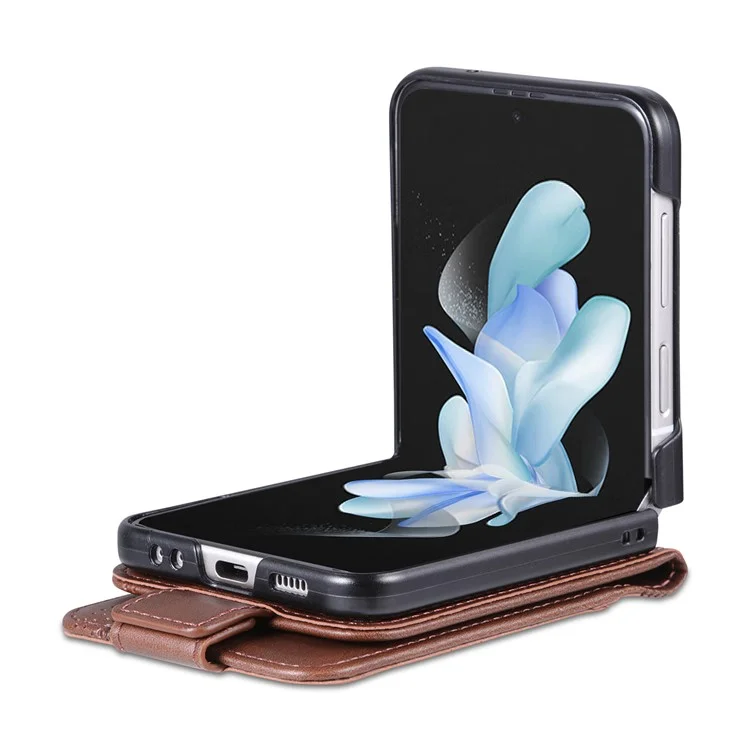 AZNS For Samsung Galaxy Z Flip5 5G Leather Phone Case Card Holder Phone Cover - Coffee