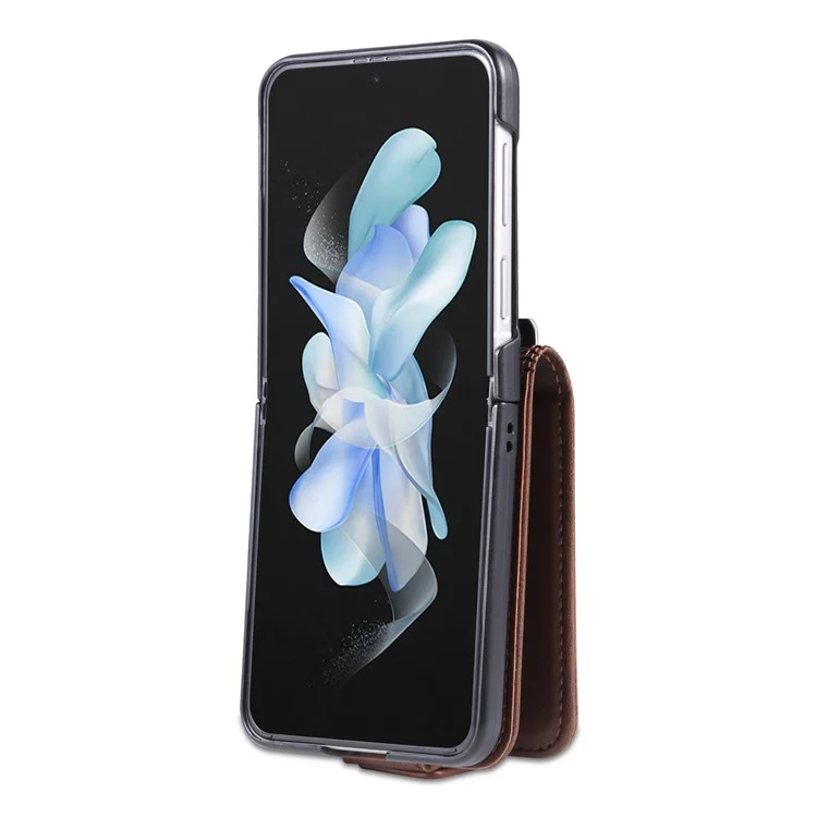 AZNS For Samsung Galaxy Z Flip5 5G Leather Phone Case Card Holder Phone Cover - Coffee