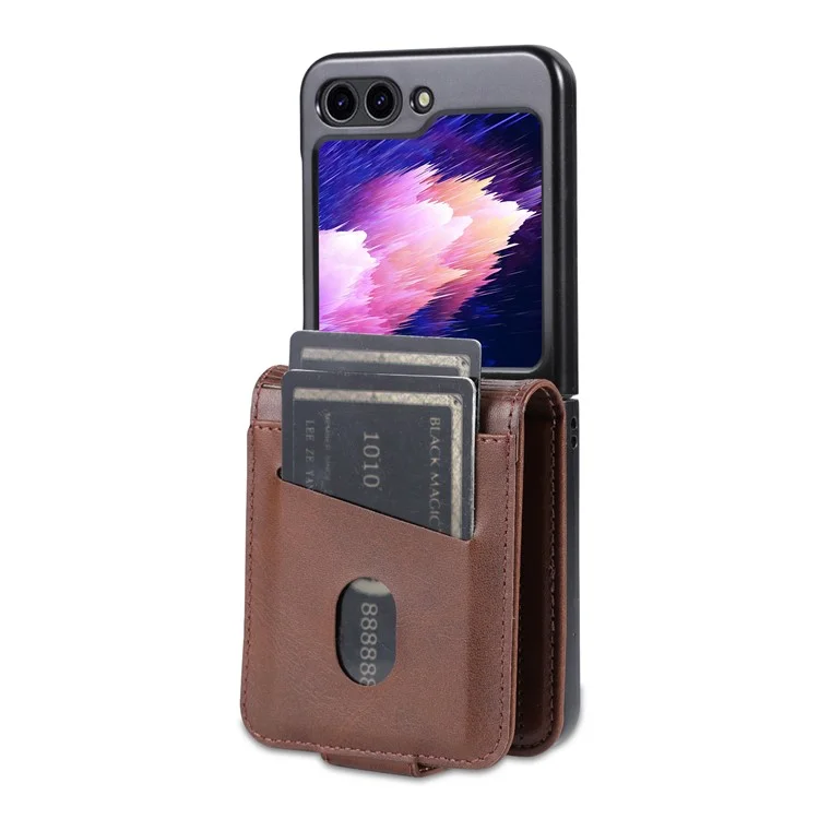 AZNS For Samsung Galaxy Z Flip5 5G Leather Phone Case Card Holder Phone Cover - Coffee