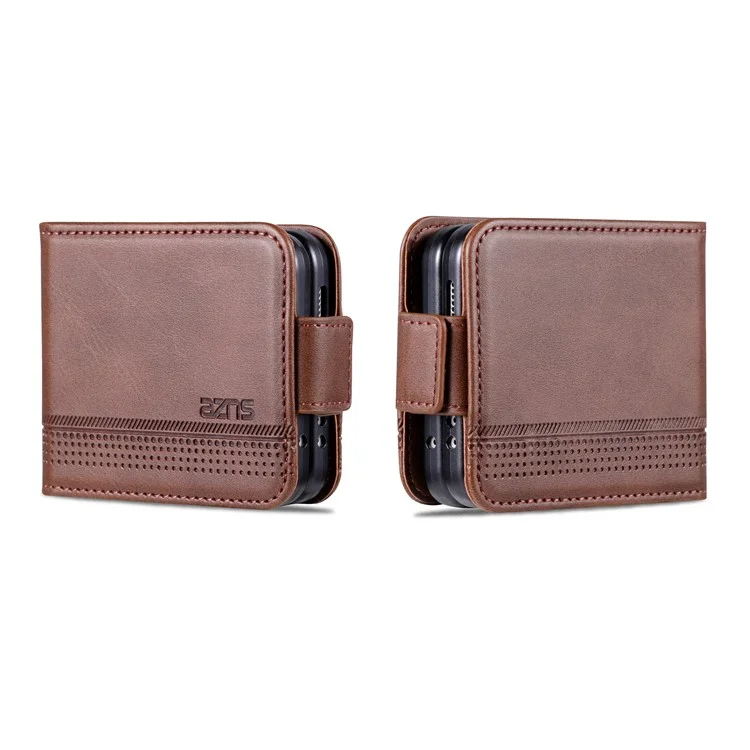 AZNS For Samsung Galaxy Z Flip5 5G Leather Phone Case Card Holder Phone Cover - Coffee