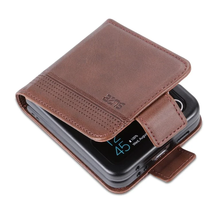 AZNS For Samsung Galaxy Z Flip5 5G Leather Phone Case Card Holder Phone Cover - Coffee