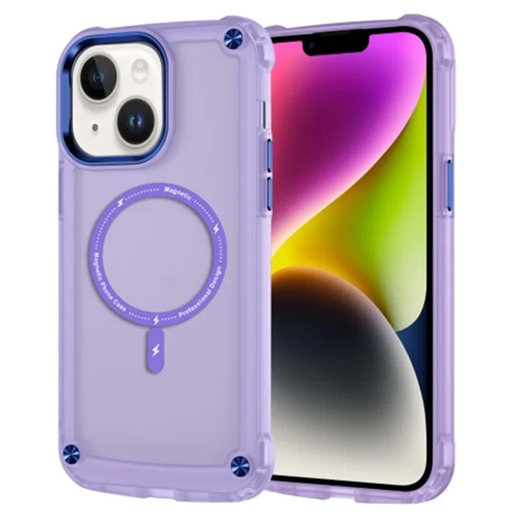 Skin-Touch Matte Case for iPhone 14 Anti-Drop Phone Case Compatible with MagSafe TPU+PC Translucent Phone Cover - Purple