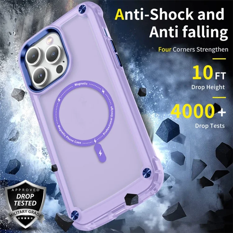 Skin-Touch Matte Case for iPhone 14 Anti-Drop Phone Case Compatible with MagSafe TPU+PC Translucent Phone Cover - Purple
