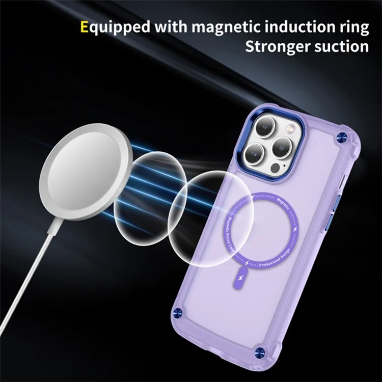 Skin-Touch Matte Case for iPhone 14 Anti-Drop Phone Case Compatible with MagSafe TPU+PC Translucent Phone Cover - Purple