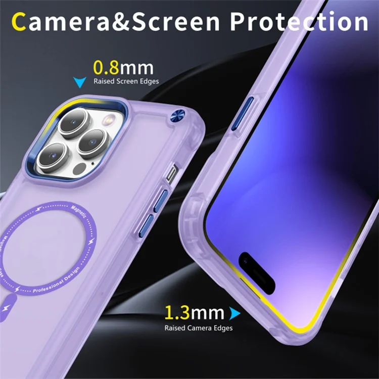 Skin-Touch Matte Case for iPhone 14 Anti-Drop Phone Case Compatible with MagSafe TPU+PC Translucent Phone Cover - Purple