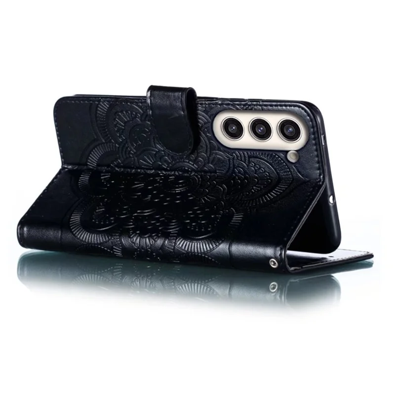 Para Samsung Galaxy S23+ Imprinting Mandala Flower Phone Cover Flip PU Leather Stand Protective Case - Negro