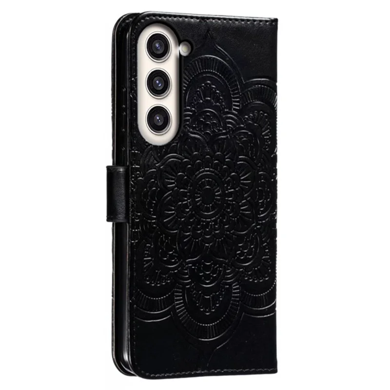 Para Samsung Galaxy S23+ Imprinting Mandala Flower Phone Cover Flip PU Leather Stand Protective Case - Negro