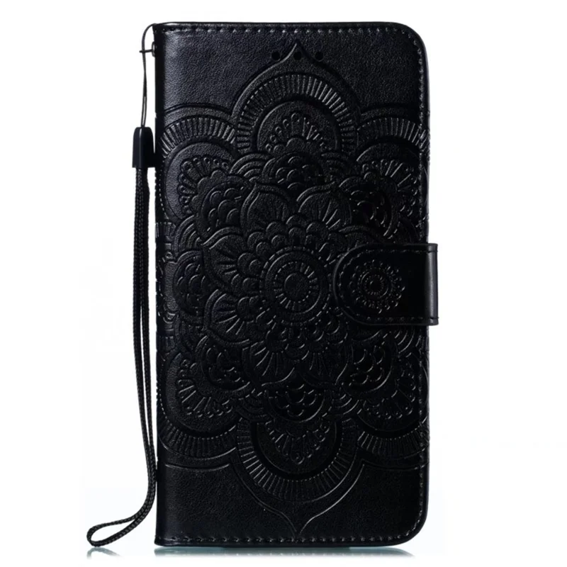 Phone Shell Case For Samsung Galaxy S23 Ultra , Imprinting Mandala Flower Flip PU Leather Stand Protective Cover - Black
