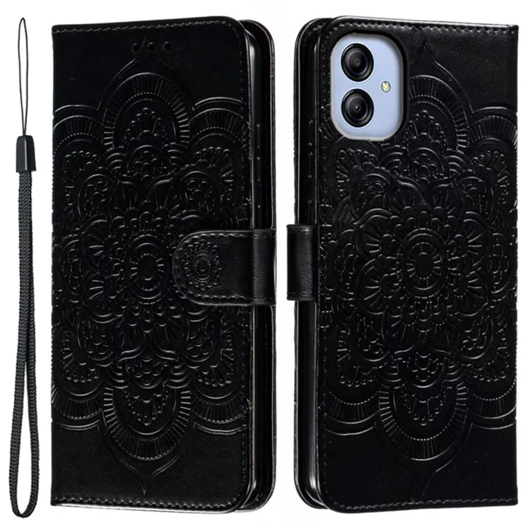 Für Samsung Galaxy A04e 4G / M04 4G / F04 4G Handytasche mit Ständer, Mandala-Blumen-Prägung, Flip-PU-Leder, magnetischer Schutzabdeckung - Schwarz