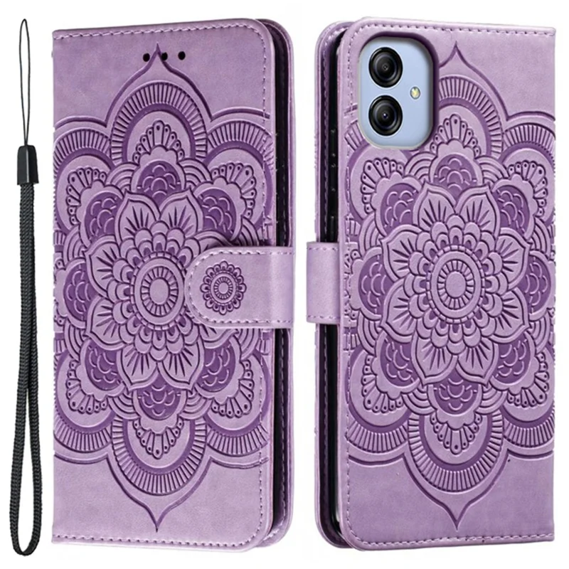 Para Samsung Galaxy A04e 4G / M04 4G / F04 4G Capa Protetora de Telefone Flip PU de Couro Magnético com Estampa de Flor de Mandala - Roxo
