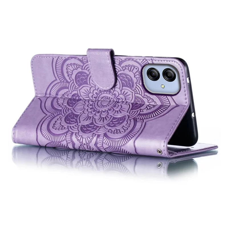 Para Samsung Galaxy A04e 4G / M04 4G / F04 4G Capa Protetora de Telefone Flip PU de Couro Magnético com Estampa de Flor de Mandala - Roxo