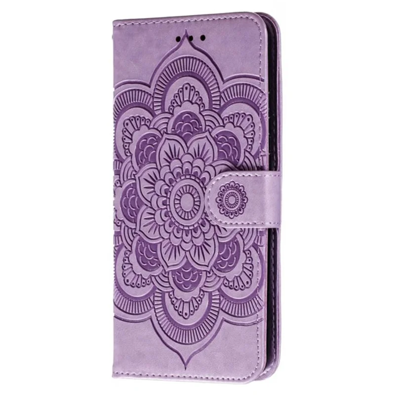 Para Samsung Galaxy A04e 4G / M04 4G / F04 4G Capa Protetora de Telefone Flip PU de Couro Magnético com Estampa de Flor de Mandala - Roxo