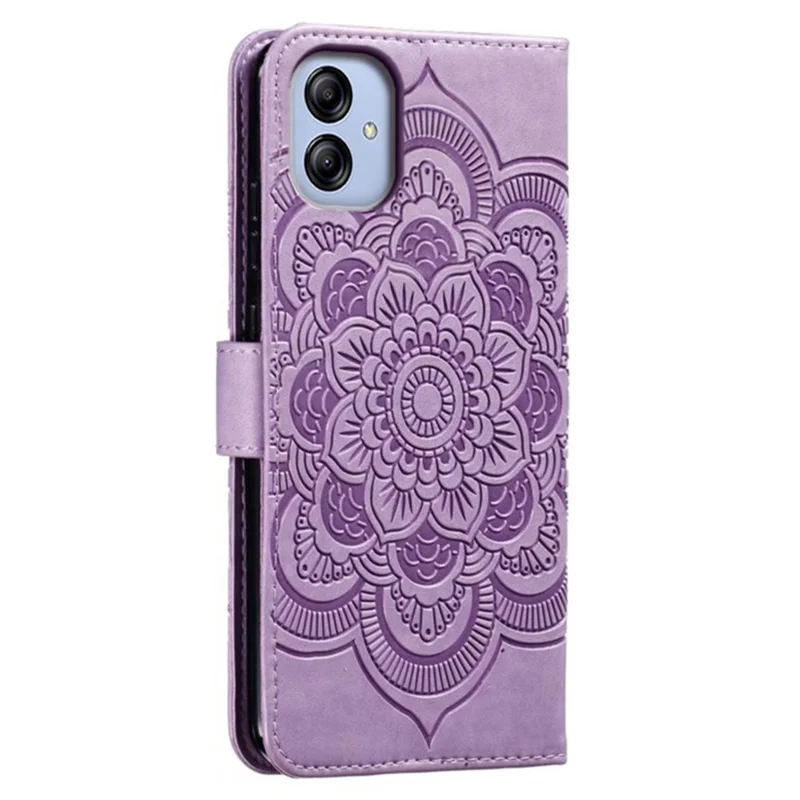Para Samsung Galaxy A04e 4G / M04 4G / F04 4G Capa Protetora de Telefone Flip PU de Couro Magnético com Estampa de Flor de Mandala - Roxo