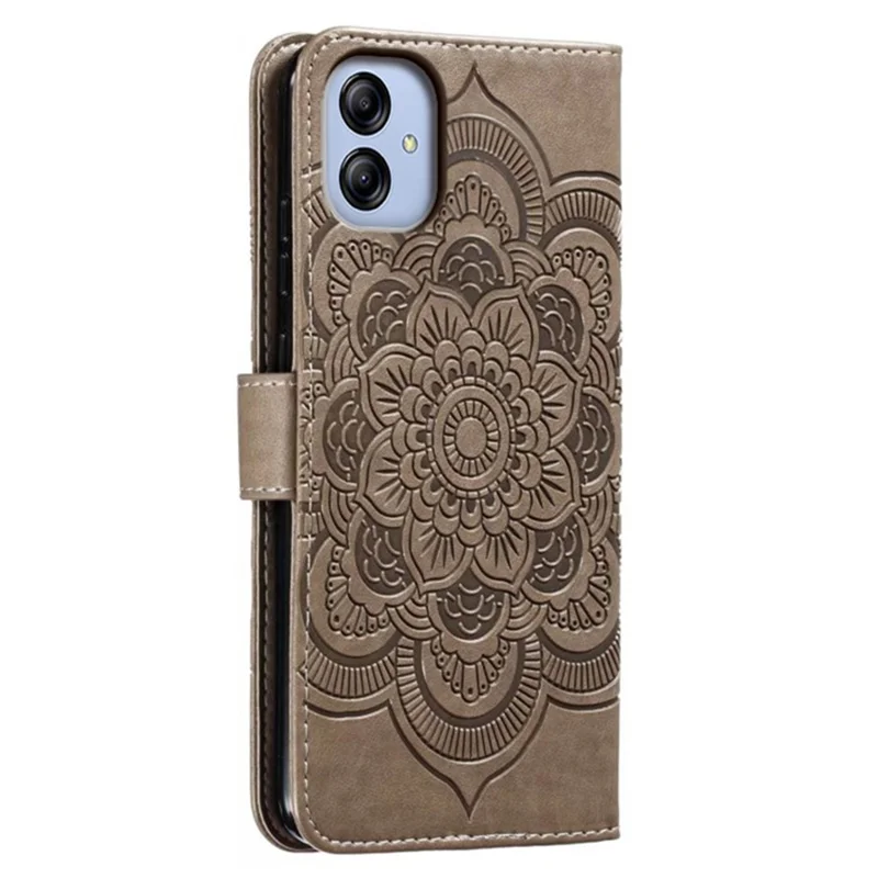 Für Samsung Galaxy A04e 4G / M04 4G / F04 4G Ständer-Handyhülle Prägung Mandala-Blume Klapptasche PU-Leder Magnetischer Schutzbezug - Grau