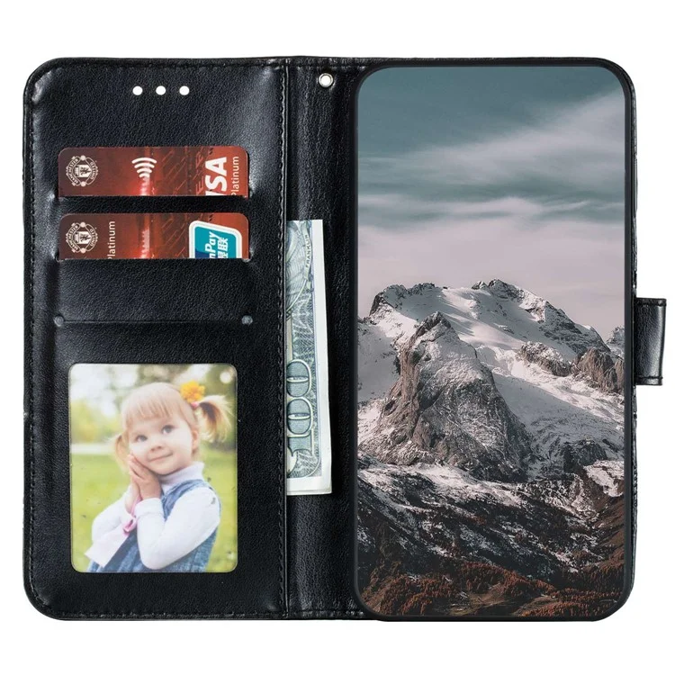 Pour Honor 80 5G Flip Phone Cover Imprinting Mandala Flower Anti-scratch PU Leather+TPU Stand Magnetic Case - Black