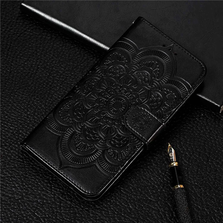 Pour Honor 80 5G Flip Phone Cover Imprinting Mandala Flower Anti-scratch PU Leather+TPU Stand Magnetic Case - Black