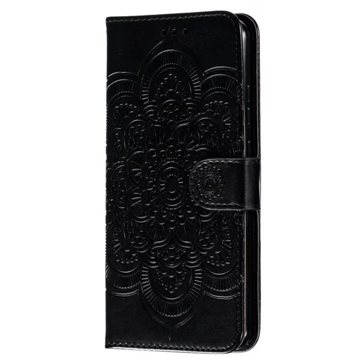 Pour Honor 80 5G Flip Phone Cover Imprinting Mandala Flower Anti-scratch PU Leather+TPU Stand Magnetic Case - Black