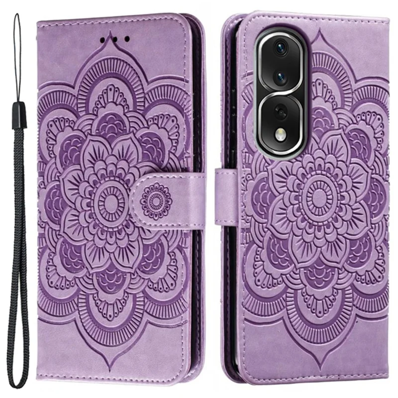 For Honor 80 Pro 5G PU Leather Wallet Stand Phone Cover Imprinting Mandala Flower Protective Case - Purple