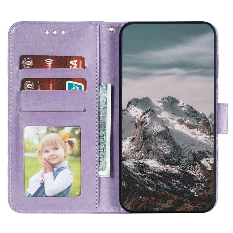 For Honor 80 Pro 5G PU Leather Wallet Stand Phone Cover Imprinting Mandala Flower Protective Case - Purple