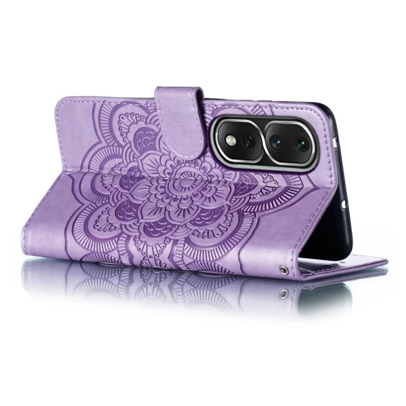 For Honor 80 Pro 5G PU Leather Wallet Stand Phone Cover Imprinting Mandala Flower Protective Case - Purple