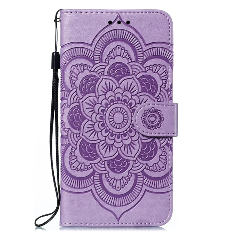 For Honor 80 Pro 5G PU Leather Wallet Stand Phone Cover Imprinting Mandala Flower Protective Case - Purple