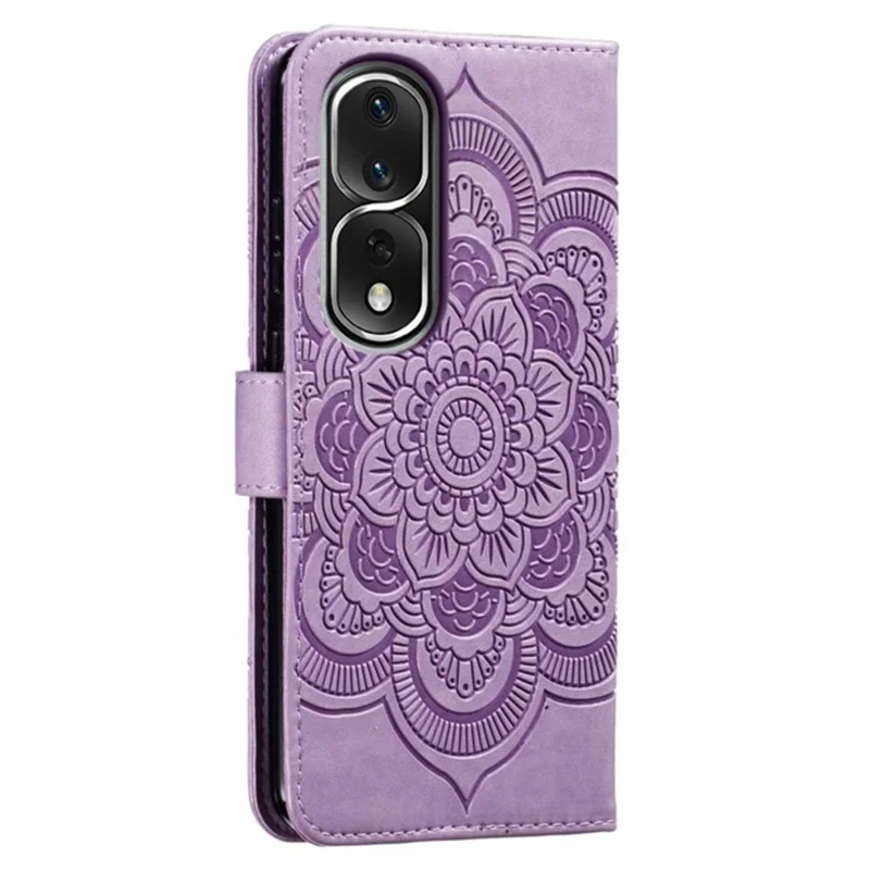 For Honor 80 Pro 5G PU Leather Wallet Stand Phone Cover Imprinting Mandala Flower Protective Case - Purple