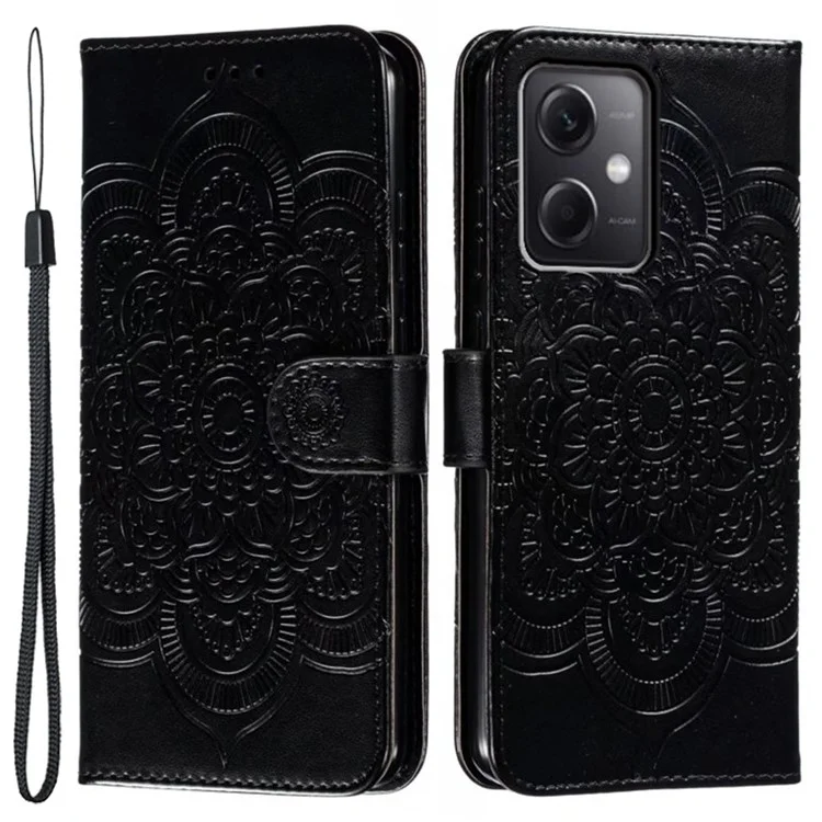 Para Xiaomi Poco X5 5G / Redmi Note 12 5G (China) / (Global) / (India) Mandala Imprinted Case Leather Wallet Stand Phone Cover - Negro