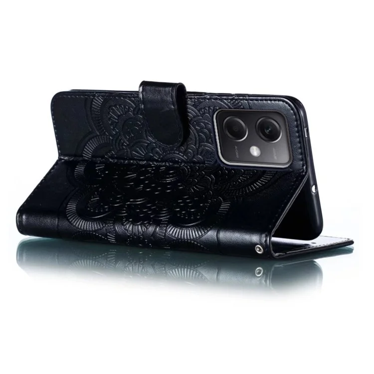Para Xiaomi Poco X5 5G / Redmi Note 12 5G (China) / (Global) / (India) Mandala Imprinted Case Leather Wallet Stand Phone Cover - Negro