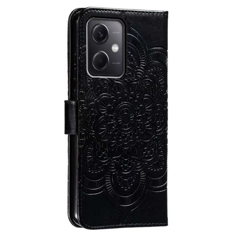 Para Xiaomi Poco X5 5G / Redmi Note 12 5G (China) / (Global) / (India) Mandala Imprinted Case Leather Wallet Stand Phone Cover - Negro