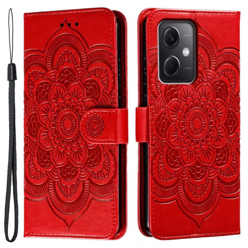 Für Xiaomi Poco X5 5G / Redmi Note 12 5G (China) / (Global) / (Indien) Mandala bedruckter Lederklapphülle mit Geldbörse und Ständer - Rot