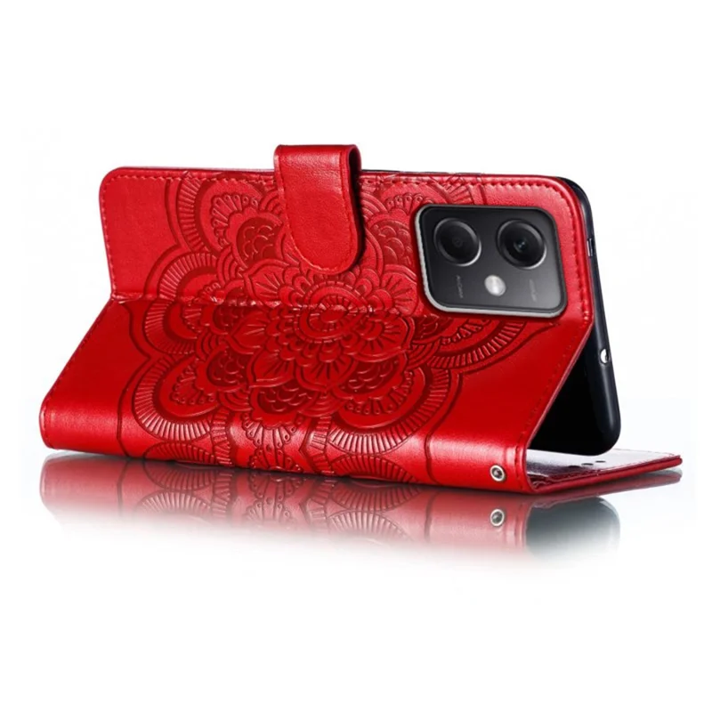 Für Xiaomi Poco X5 5G / Redmi Note 12 5G (China) / (Global) / (Indien) Mandala bedruckter Lederklapphülle mit Geldbörse und Ständer - Rot