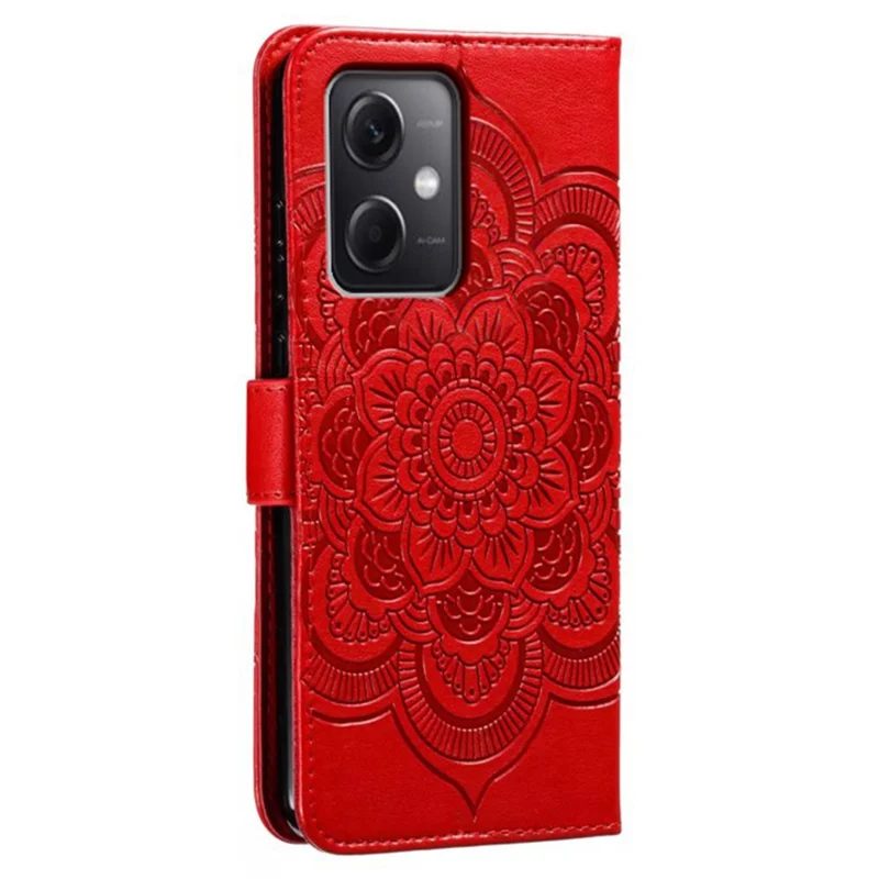 Für Xiaomi Poco X5 5G / Redmi Note 12 5G (China) / (Global) / (Indien) Mandala bedruckter Lederklapphülle mit Geldbörse und Ständer - Rot