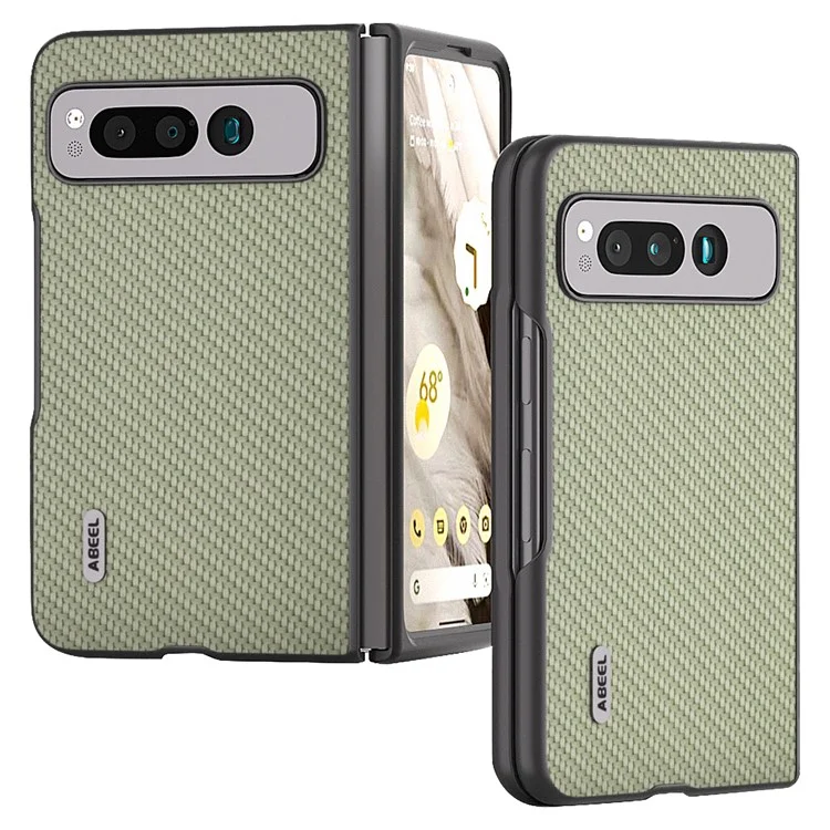 ABEEL para Google Pixel Fold, Funda de teléfono de piel PU + PC dura con textura de fibra de carbono, diseño plegable a prueba de golpes - Verde