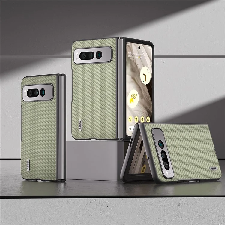 ABEEL para Google Pixel Fold, Funda de teléfono de piel PU + PC dura con textura de fibra de carbono, diseño plegable a prueba de golpes - Verde