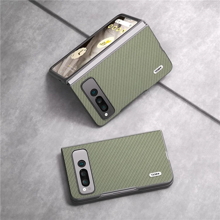 ABEEL para Google Pixel Fold, Funda de teléfono de piel PU + PC dura con textura de fibra de carbono, diseño plegable a prueba de golpes - Verde