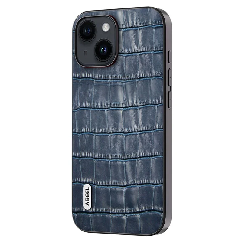 ABEEL Für iPhone 14 Plus Stoßfestes Krokodilleder-Telefon-Case Rindsleder + TPU + PC-Hybrid-Cover - Blau