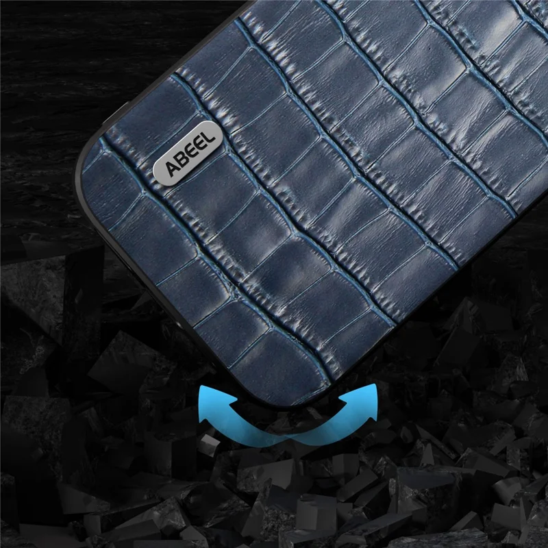 ABEEL Für iPhone 14 Plus Stoßfestes Krokodilleder-Telefon-Case Rindsleder + TPU + PC-Hybrid-Cover - Blau