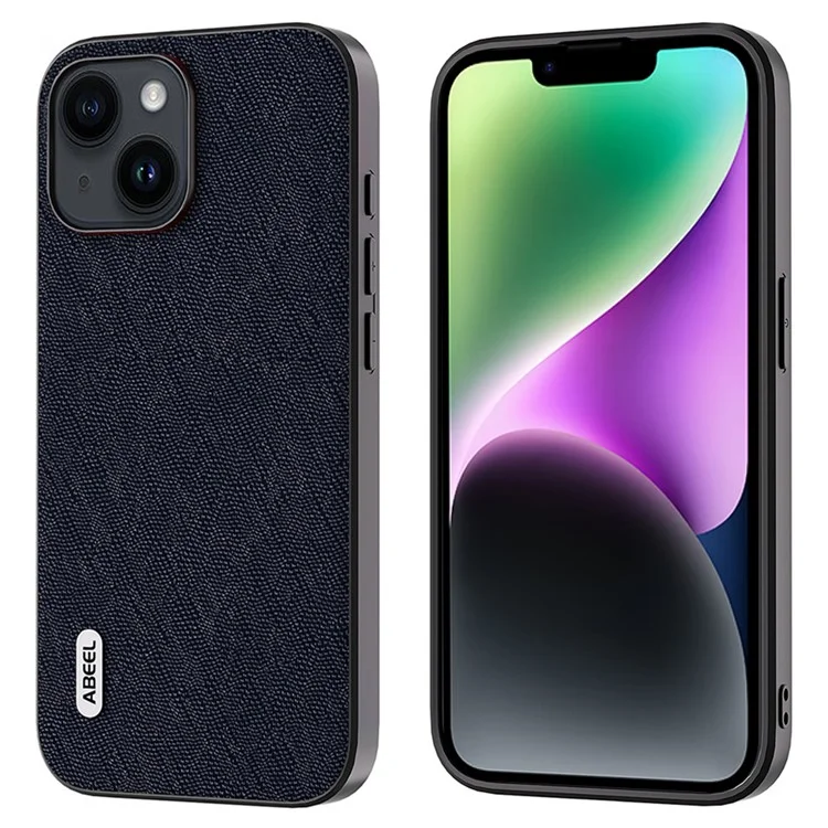 ABEEL Per iPhone 14 Plus Custodia per telefono con texture a croce Cowhide Leather + TPU + PC Cover - Blu