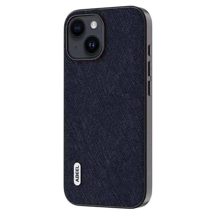ABEEL Per iPhone 14 Plus Custodia per telefono con texture a croce Cowhide Leather + TPU + PC Cover - Blu